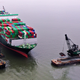A photo of the Ever Forward container ship stuck on a sand bank.